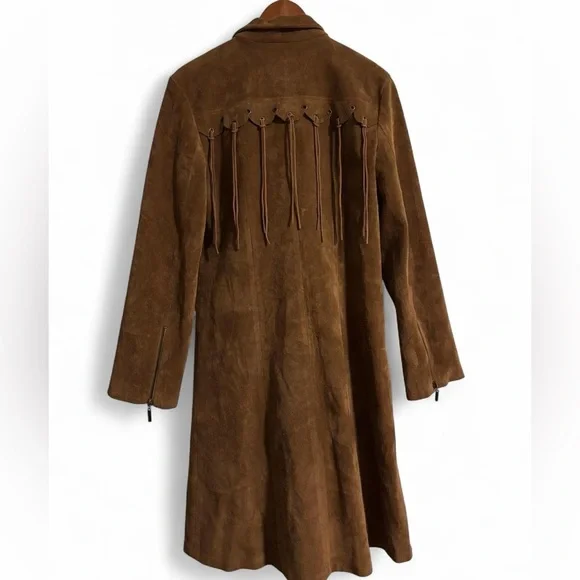 Vintage Brown Long Coat With Fringe - Picture 2 of 6